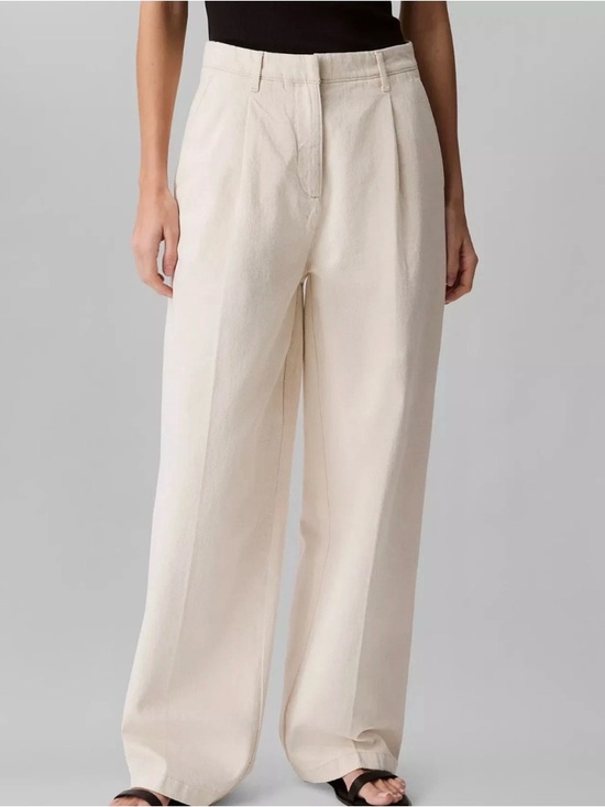 Calvin Klein Pants - Calvin Klein Linen Blend Preppy Pleated Cream Pants Women's Size 10